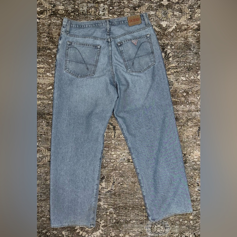 Vintage Guess Jeans Y2K Mens Premium Jeans Baggy Wide Leg Medium Wash Fade 36x32